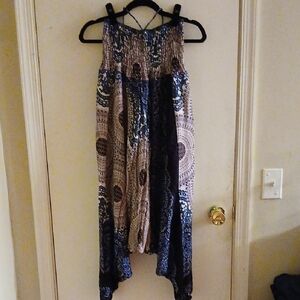 Bohemian Blue and Cream Harem Style Pants/Jumpsuit